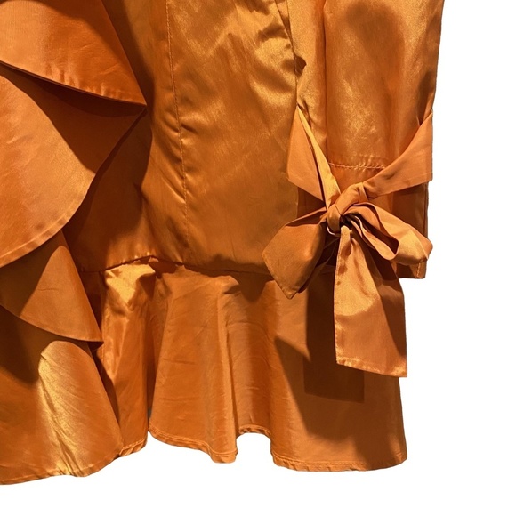 NWOT COLE HAAN Tangerine Orange Ruffle Flirty Trench Rain Coat Retro Designer M - Picture 8 of 16